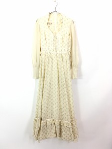 レディース 古着 70s GUNNE SAX 小花柄 レースアップ ガーリー シフォン ワンピース ドレス マキシ丈 M位 古着