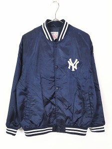 レディース 古着 90s USA製 MLB NY Yankees ヤンキース 光沢 サテン スタジャン ジャケット L 古着