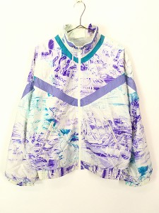 レディース 古着 90s France製 adidas 幾何学 水彩 アート 裏地 天竺 クレイジー パターン ジャケット M 古着