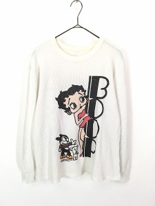 レディース 古着 90s LONG EDDIE’S BETTY BOOP ベティー ブープ 両面 ワッフル サーマル シャツ L 古着