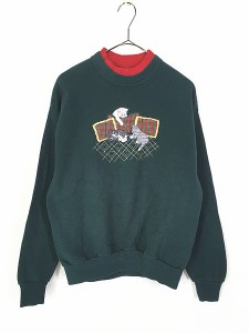 レディース 古着 90s 猫 ねこちゃん パッチ 刺しゅう 重ね着風 スウェット トレーナー M 古着