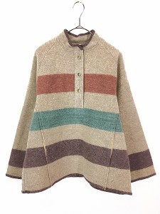 レディース 古着 70s USA製 WoolRich マルチ ボーダー プルオーバー ブランケット ウール ジャケット L 古着