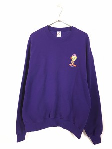 古着 90s USA製 LOONEY TUNES トゥイーティー 刺しゅう スウェット トレーナー XL 古着