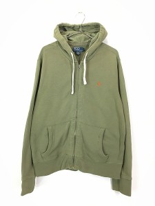 古着 Polo Ralph Lauren フード裏 サーマル スウェット ジップ パーカー L 古着