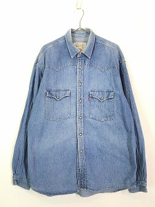 古着 80s ポルトガル製 Euro Levi's 20707 100% コットン デニム ウエスタン シャツ L