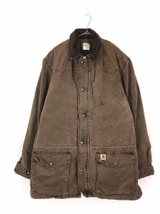 古着 90s Carhartt 裏地 ブランケット ウエスタンヨーク ブラウン ダック ミドル ジャケット L 古着