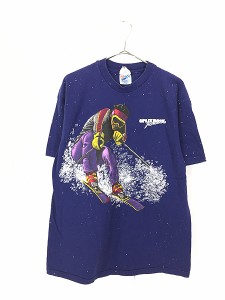 古着 90s USA製 スキー 雪 発泡 プリント Tシャツ L 古着