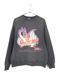 古着 90s USA製 Disney 「FANTASMIC!」 ミッキー ファンタジア ドラゴン スウェット トレーナー L 古着