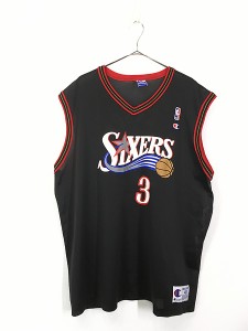 古着 90s Champion製 NBA Philadelphia 76ers SIXERS No3 「IVERSON」 アイバーソン メッシュ タンクトップ 48 古着