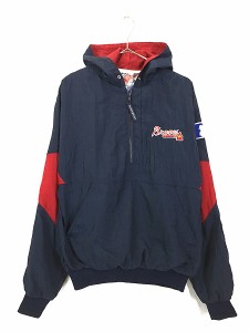 古着 90s MLB Atlanta Braves ブレーブス 裏地 天竺 ハーフジップ ナイロン ジャケット パーカー M 古着