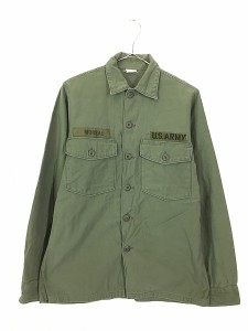 古着 70s 米軍 US ARMY 100%コットンサテン ミリタリー ファティーグ シャツ 14 1/2