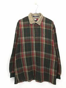 古着 90s TOMMY HILFIGER チェック 長袖 ポロシャツ ロンポロ L 古着