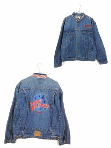 古着 90s PLANET HOLLYWOOD 「LONDON」 刺しゅう デニム ジャケット Gジャン L 古着