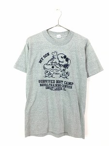 古着 80s USA製 Snoopy スヌーピー フロッキー プリント 霜降り Tシャツ M 古着