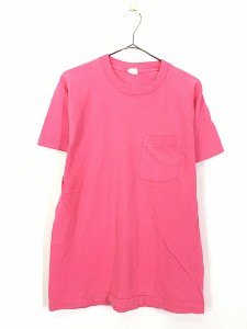 古着 80s USA製 Fruit of the Loom ミミ付 無地 ソリッド ポケット Tシャツ ポケT ピンク L