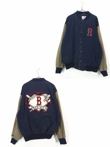 古着 90s MLB Boston Red Sox レッドソックス パイル パッチ コットン スタジャン ジャケット XL 古着