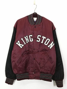 古着 80s USA製 Holloway 「KINGSTON」 パデッド 光沢 サテン スタジアム ジャケット スタジャン XL