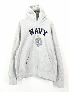 古着 90s USA製 NAVY 「ネームバー」 ミリタリー リバース タイプ ヘビー スウェット パーカー L