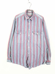 古着 90s Levi's Diamond Label 100% コットン マルチ ストライプ シャンブレー デニム シャツ L