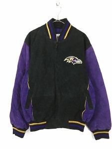 古着 NFL Baltimore Ravens レイブンズ 本革 スエード レザー スタジャン ジャケット M 古着