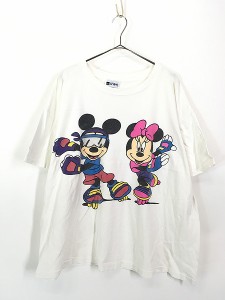 古着 90s USA製 Disney ミッキー ミニー ローラー スケート エクササイズ Tシャツ XXL位 古着