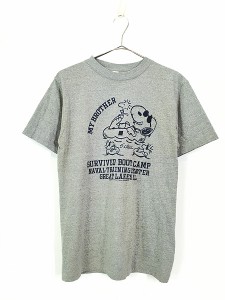 古着 80s USA製 Snoopy スヌーピー フロッキー プリント 霜降り Tシャツ M 古着