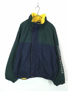 古着 90s TOMMY HILFIGER ロゴ 刺しゅう 裏地フリース 2way ナイロン ジャケット XL 古着