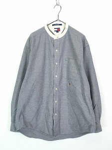 古着 90s TOMMY HILFIGER 千鳥格子 チェック バンドカラー シャツ XL 古着