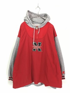 古着 90s STARTER Nebraska Cornhuskers ハスカーズ ハーフジップ レイヤード ジャケット パーカー XL 古着