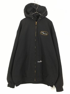 古着 90s Carhartt 裏地 サーマル ワンポイント 刺しゅう スウェット ジップ パーカー 黒 XXL Tall 古着