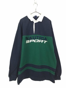 古着 90s Nautica Sport BIG 刺しゅう ボーダー ラガー ラグビー シャツ L 古着