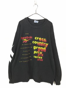 古着 90s USA製 Reebok メッセージ グラフィック 長袖 Tシャツ ロンT XL 古着