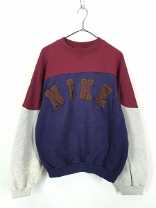 古着 90s NIKE フェルト パッチ 3カラー スウェット トレーナー M 古着