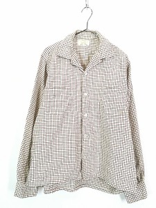 古着 60s 英国製 James Bennett 2カラー チェック 開襟 ウール ボックス シャツ L