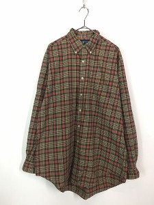 古着 90s Ralph Lauren 「CLASSIC FIT」  黄緑×ピンク チェック ポケット付 BD シャツ L 古着