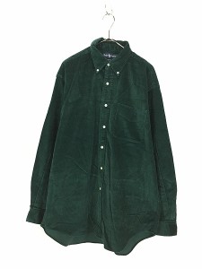 古着 90s Ralph Lauren 「BLAIRE」 ワンポイント ソリッド ポケット付 太畝 コーデュロイ BD シャツ 緑 L 古着