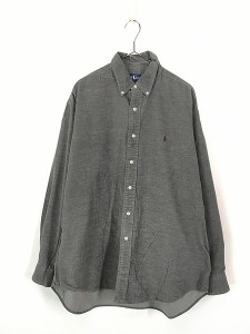 古着 90s Ralph Lauren 「BLAKE」 ワンポイント ソリッド 細畝 コーデュロイ BD シャツ グレー L 古着