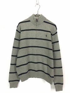 古着 Polo Ralph Lauren ボーダー ハーフジップ コットン ニット セーター M 古着