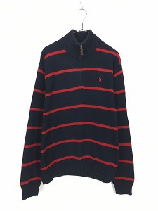 古着 Polo Ralph Lauren ボーダー ハーフジップ コットン ニット セーター L 古着