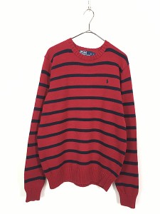 古着 Polo Ralph Lauren 赤×紺 ボーダー コットン ニット セーター L 古着