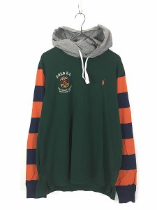 古着 Polo Ralph Lauren エンブレム パッチ クレイジー パターン フード付 長袖 Tシャツ ロンT L 古着