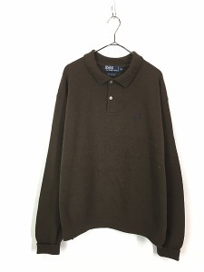 古着 Polo Ralph Lauren ポニー ワンポイント 襟付き 上質 ラムウール ニット セーター 茶 XXL 古着