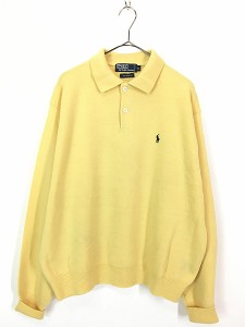 古着 Polo Ralph Lauren ポニー ワンポイント 襟付き 上質 ラムウール ニット セーター 黄 XL 古着