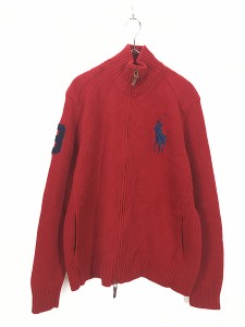 古着 Polo Ralph Lauren BIG ポニー 上質 ラムウール ニット ジップ カーディガン XL 古着