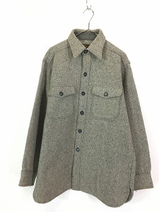 古着 70s Eddie Bauer モノクロ ストライプ ヘビー フランネル ウール シャツ L