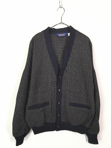 古着 90s USA製 Pendleton グレン チェック ウール ドロップショルダー シャツ カーディガン ジャケット M 美品!!