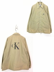 古着 90s CK Calvin Klein Jeans BIGロゴ 比翼 ナイロン コーチ ジャケット L