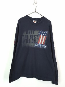 古着 10s USA製 HARLEY DAVIDSON 「No1」 ロゴ 4面 プリント 長袖 Tシャツ ロンT XL 古着