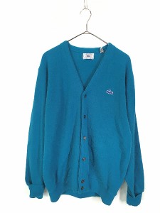 古着 80s IZOD LACOSTE ワニ パッチ アクリル ニット カーディガン 青 L 古着