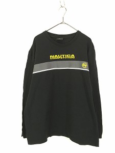 古着 USA製 Nautica センター ライン 長袖 Tシャツ ロンT L 古着